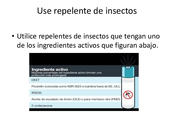 Use repelente de insectos Utilice repelentes de insectos que tengan