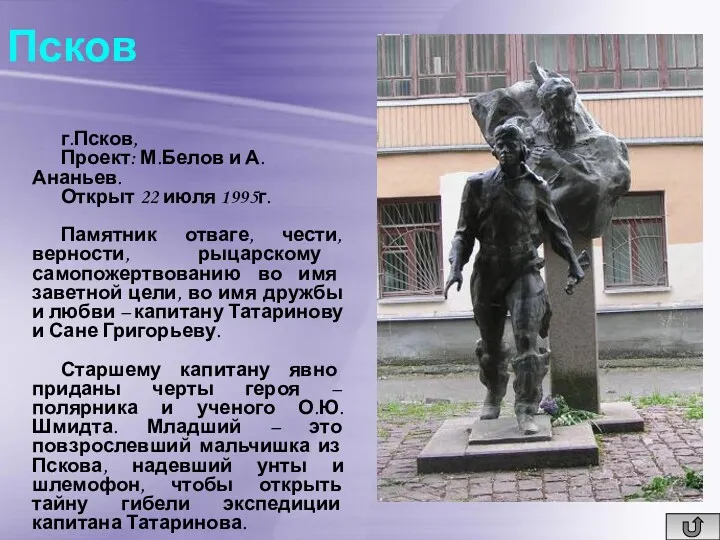 Псков г.Псков, Проект: М.Белов и А.Ананьев. Открыт 22 июля 1995г. Памятник отваге, чести,
