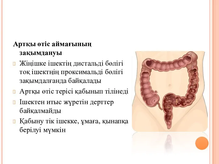 Артқы өтіс аймағының зақымдануы Жіңішке ішектің дистальді бөлігі тоқ ішектңің