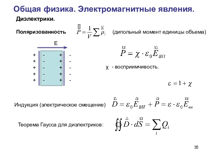 Общая физика. Электромагнитные явления. Диэлектрики. Поляризованность Индукция (электрическое смещение) E