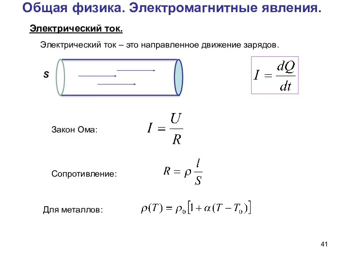 Общая физика. Электромагнитные явления. Электрический ток. Закон Ома: Сопротивление: Электрический