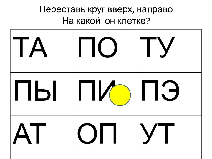 Переставь круг вверх, направо На какой он клетке?