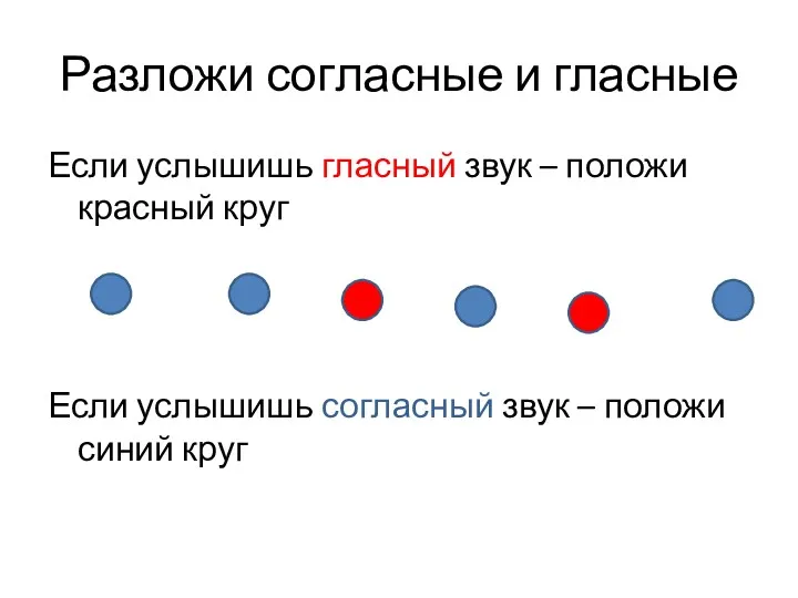 Разложи согласные и гласные Если услышишь гласный звук – положи