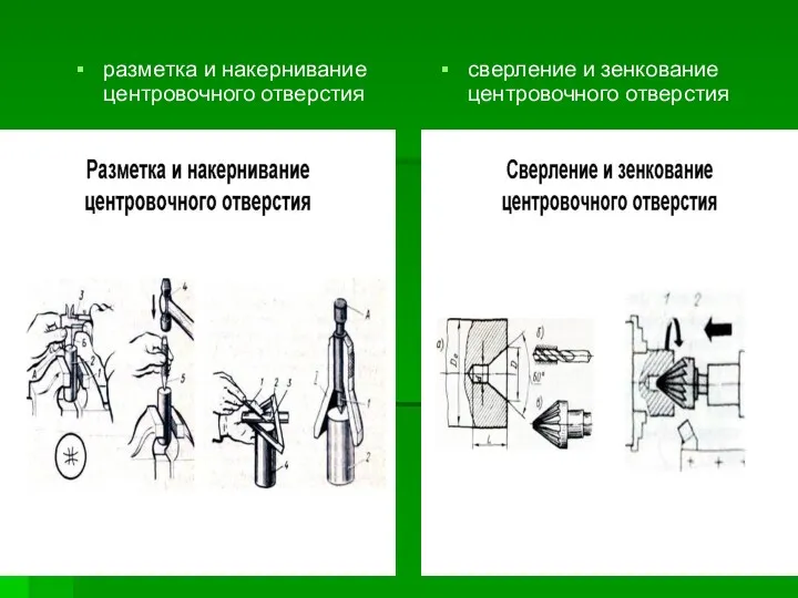 разметка и накернивание центровочного отверстия сверление и зенкование центровочного отверстия