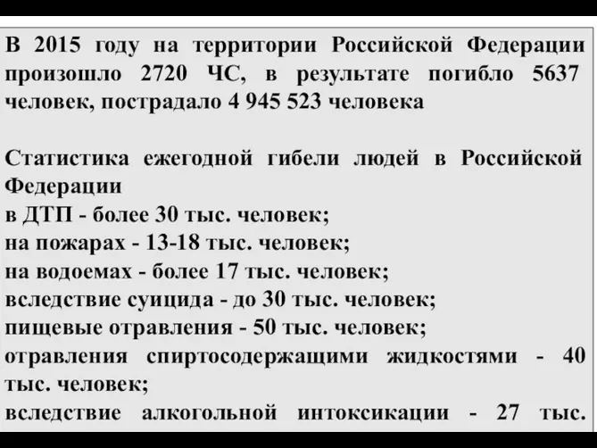 В 2015 году на территории Российской Федерации про­изошло 2720 ЧС,