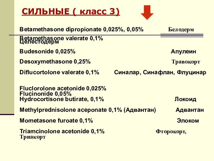 Betamethasone dipropionate 0,025%, 0,05% Белодерм Betamethasone valerate 0,1% Целестодерм Budesonide