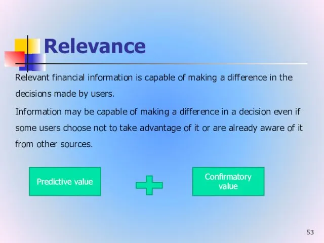 Relevance Relevant financial information is capable of making a difference