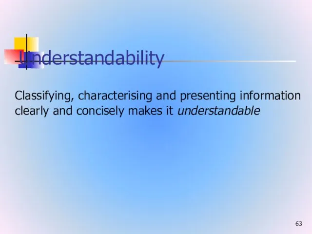 Understandability Classifying, characterising and presenting information clearly and concisely makes it understandable