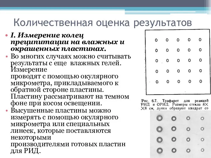 Количественная оценка результатов I. Измерение колец преципитации на влажных и