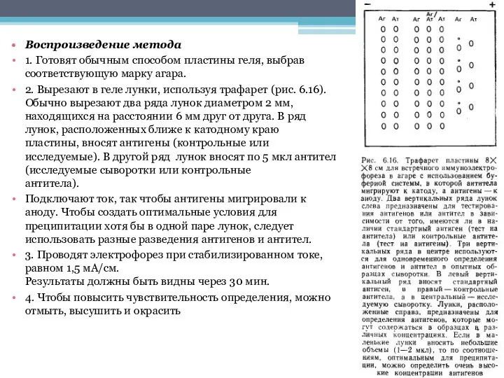 Воспроизведение метода 1. Готовят обычным способом пластины геля, выбрав соответствующую