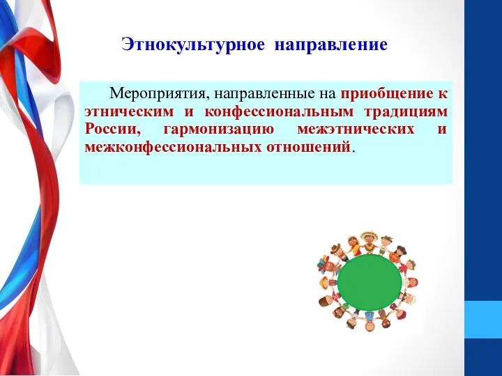 Этнокультурное направление Мероприятия, направленные на приобщение к этническим и конфессиональным