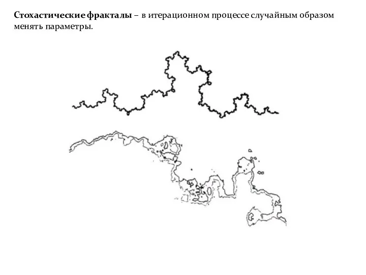 Стохастические фракталы – в итерационном процессе случайным образом менять параметры.
