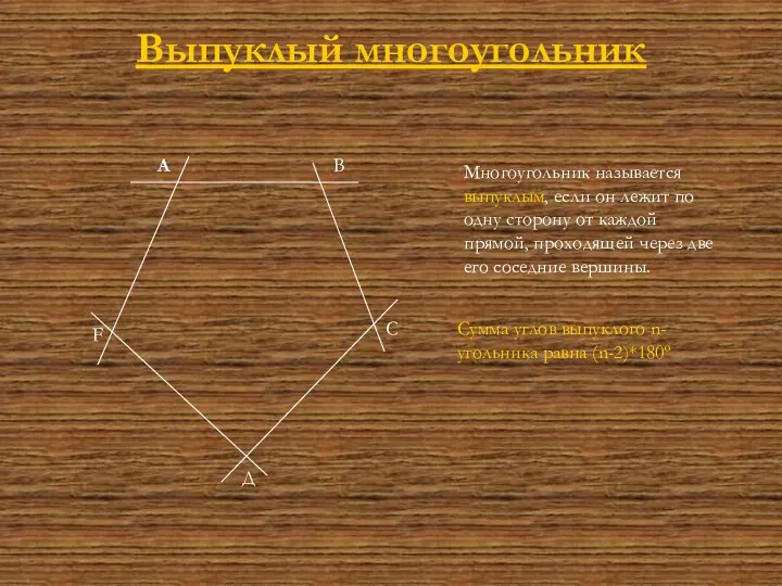 Выпуклый многоугольник Многоугольник называется выпуклым, если он лежит по одну