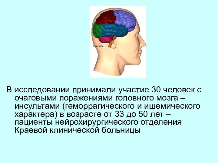 В исследовании принимали участие 30 человек с очаговыми поражениями головного