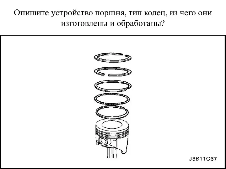 Опишите устройство поршня, тип колец, из чего они изготовлены и обработаны?