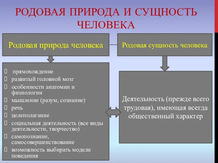 РОДОВАЯ ПРИРОДА И СУЩНОСТЬ ЧЕЛОВЕКА Родовая природа человека прямохождение развитый