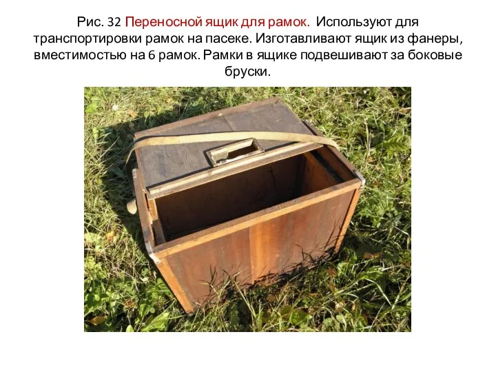 Рис. 32 Переносной ящик для рамок. Используют для транспортировки рамок
