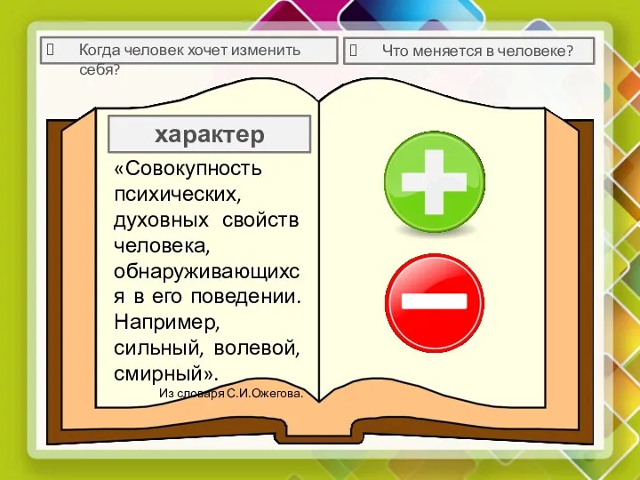 Когда человек хочет изменить себя? «Совокупность психических, духовных свойств человека,