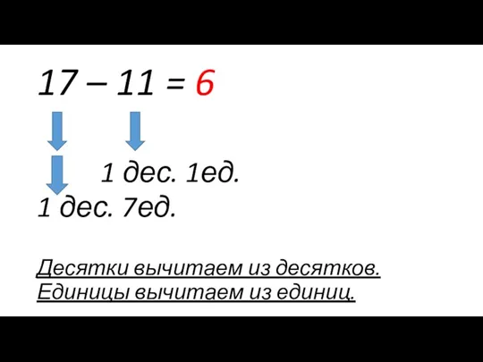 17 – 11 = 6 1 дес. 1ед. 1 дес.