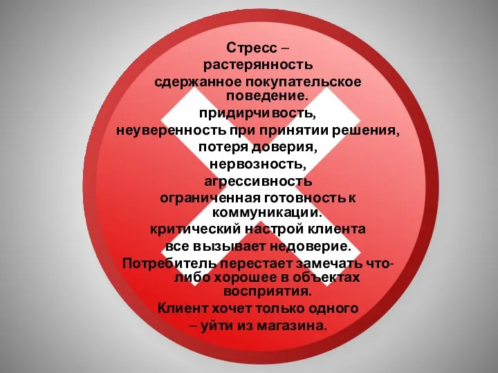 Стресс – растерянность сдержанное покупательское поведение. придирчивость, неуверенность при принятии