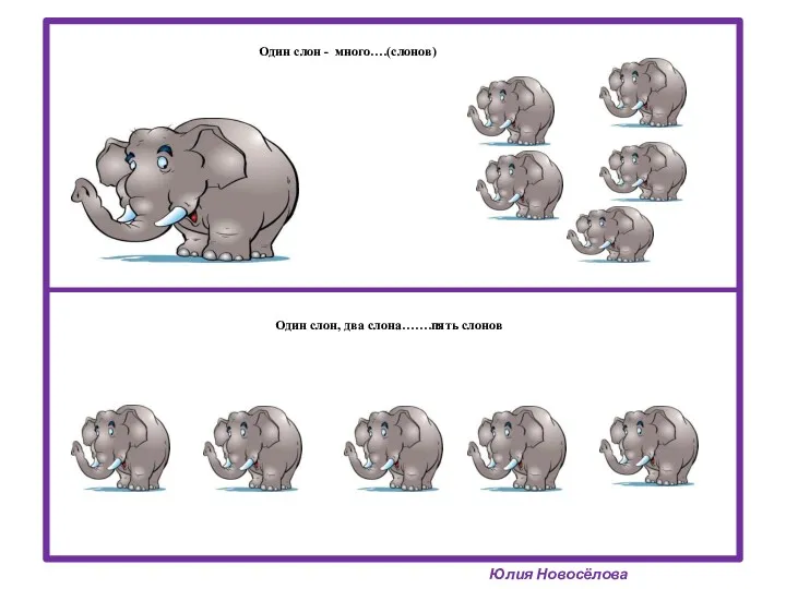 Один слон - много….(слонов) Юлия Новосёлова Один слон, два слона…….пять слонов