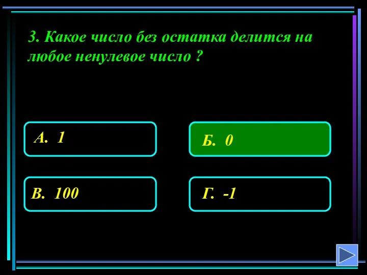 3. Какое число без остатка делится на любое ненулевое число ?