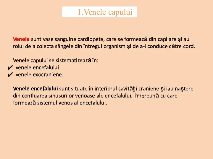 1.Venele capului Venele sunt vase sanguine cardiopete, care se formează