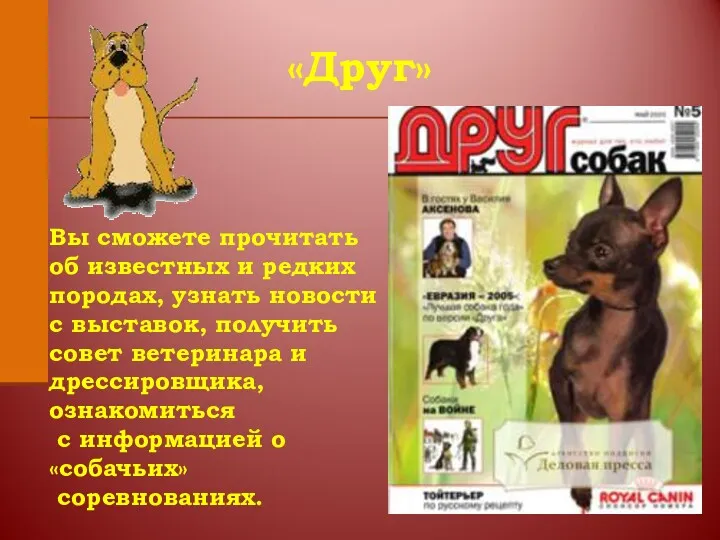 «Друг» Вы сможете прочитать об известных и редких породах, узнать