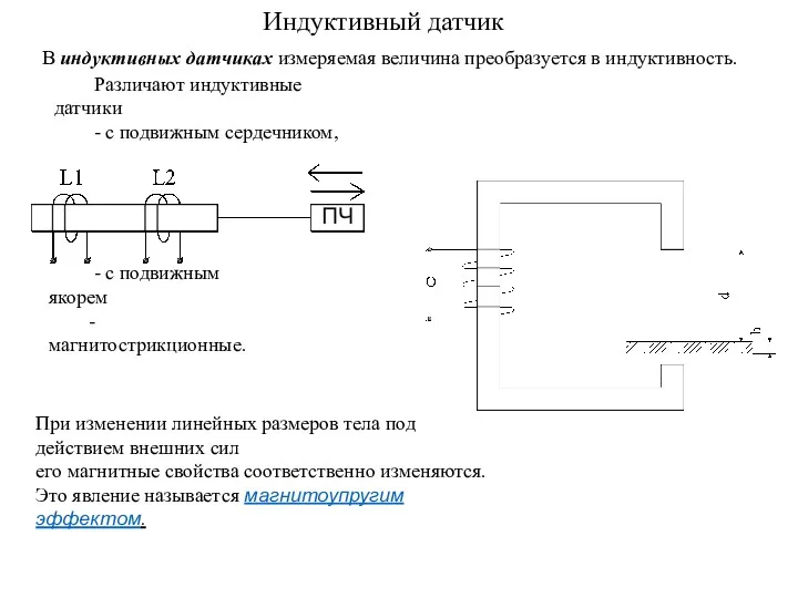 Индуктивный датчик В индуктивных датчиках измеряемая величина преобразуется в индуктивность.