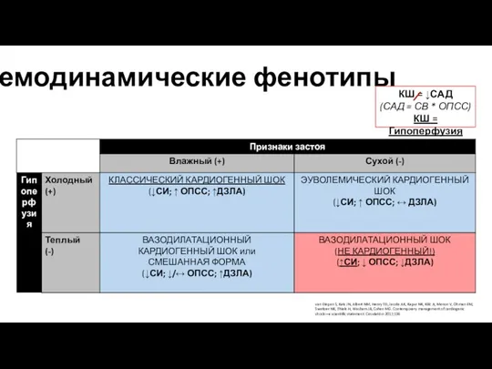 Гемодинамические фенотипы van Diepen S, Katz JN, Albert NM, Henry