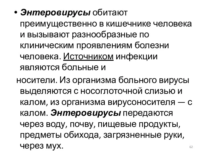 Энтеровирусы обитают преимущественно в кишечнике человека и вызывают разнообразные по