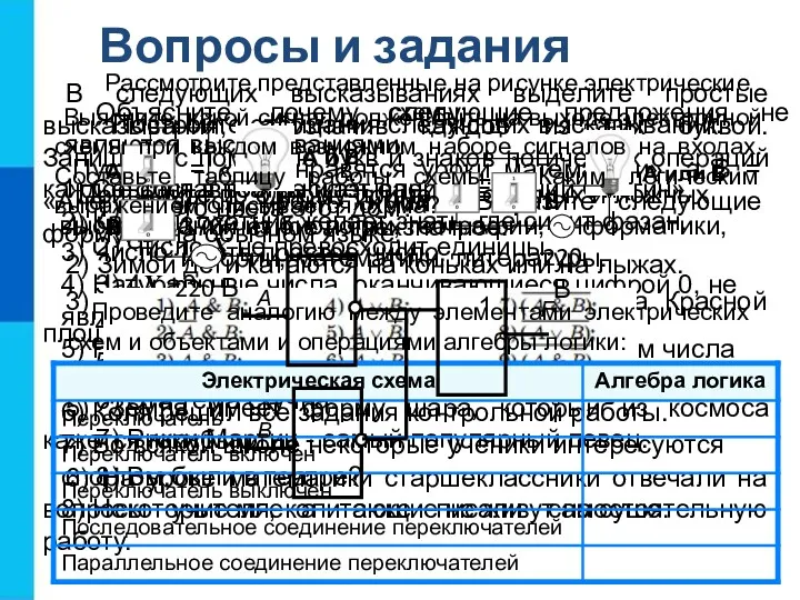 Вопросы и задания Объясните, почему следующие предложения не являются высказываниями.