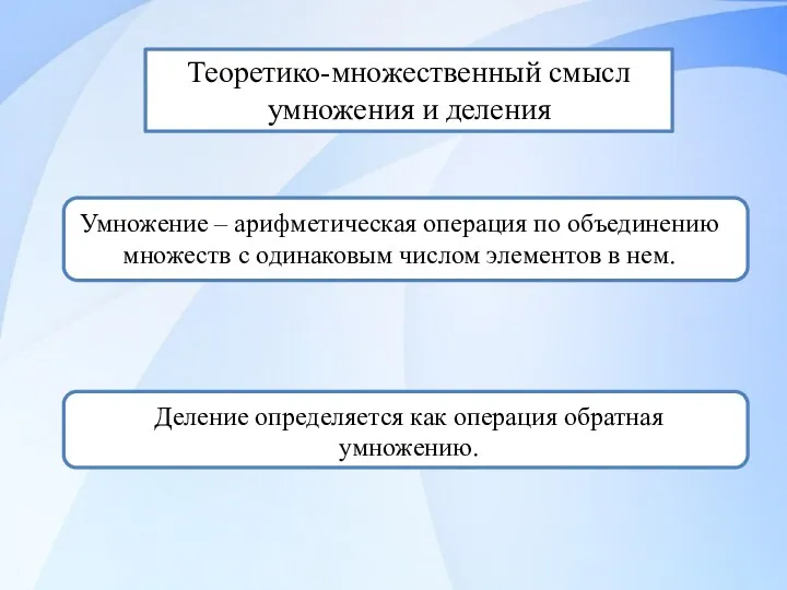 Деление определяется как операция обратная умножению. Умножение – арифметическая операция