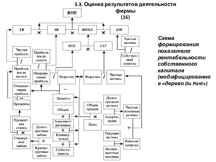 Схема формирования показателя рентабельности собственного капитала (модифицированное «дерево Du Pont») 3.3. Оценка результатов деятельности фирмы (16)