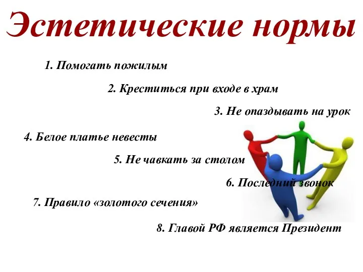 Эстетические нормы 7. Правило «золотого сечения» 3. Не опаздывать на