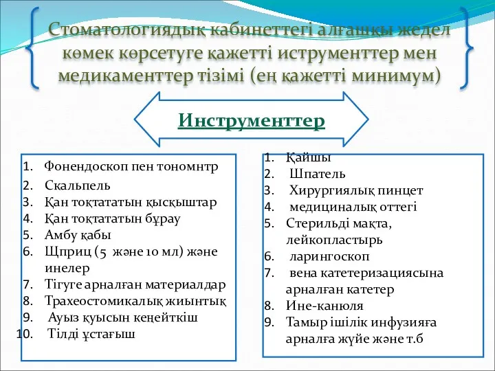 Фонендоскоп пен тономнтр Скальпель Қан тоқтататын қысқыштар Қан тоқтататын бұрау