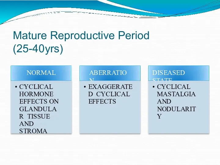 Mature Reproductive Period (25-40yrs) NORMAL CYCLICAL HORMONE EFFECTS ON GLANDULAR