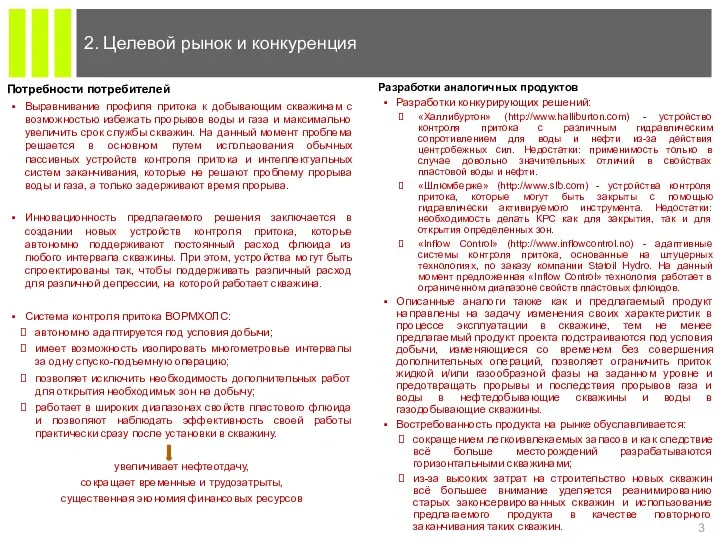 2. Целевой рынок и конкуренция Потребности потребителей Выравнивание профиля притока