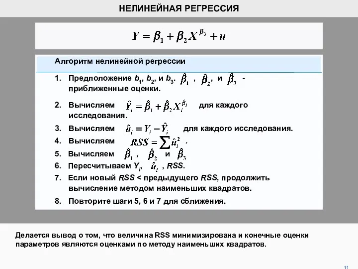 Делается вывод о том, что величина RSS минимизирована и конечные