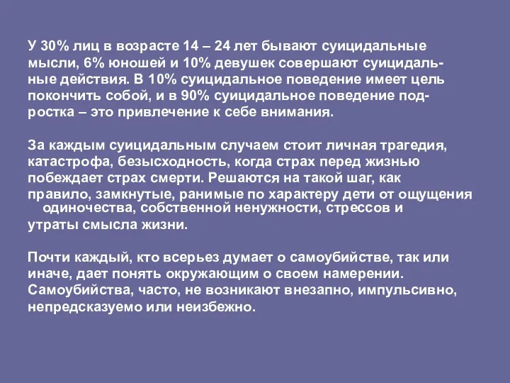 У 30% лиц в возрасте 14 – 24 лет бывают