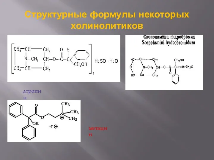 Структурные формулы некоторых холинолитиков атропин метацин