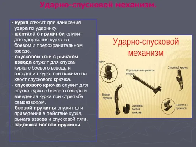 Ударно-спусковой механизм. - курка служит для нанесения удара по ударнику.