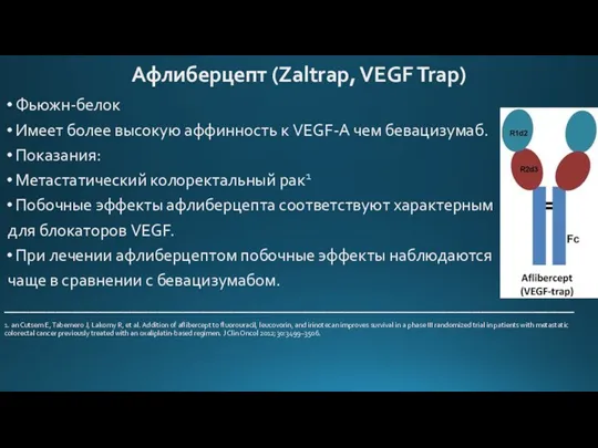 Афлиберцепт (Zaltrap, VEGF Trap) Фьюжн-белок Имеет более высокую аффинность к