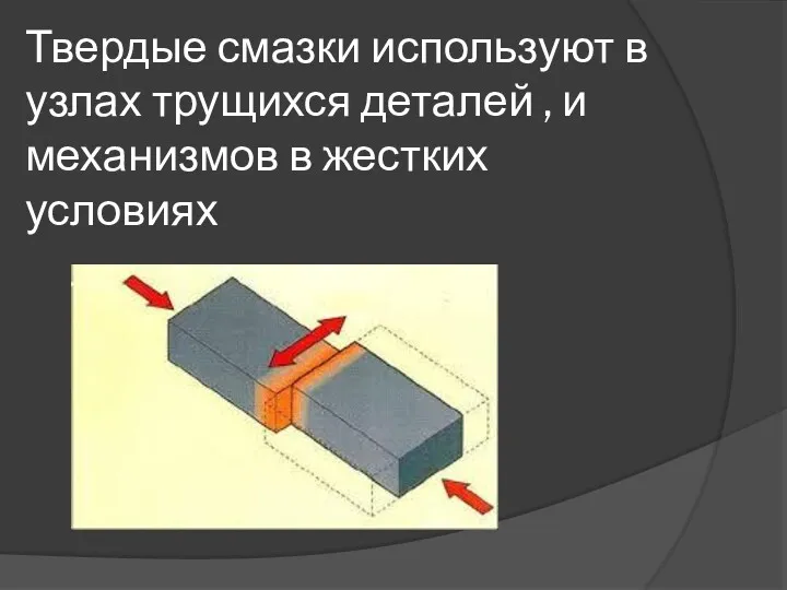 Твердые смазки используют в узлах трущихся деталей , и механизмов в жестких условиях