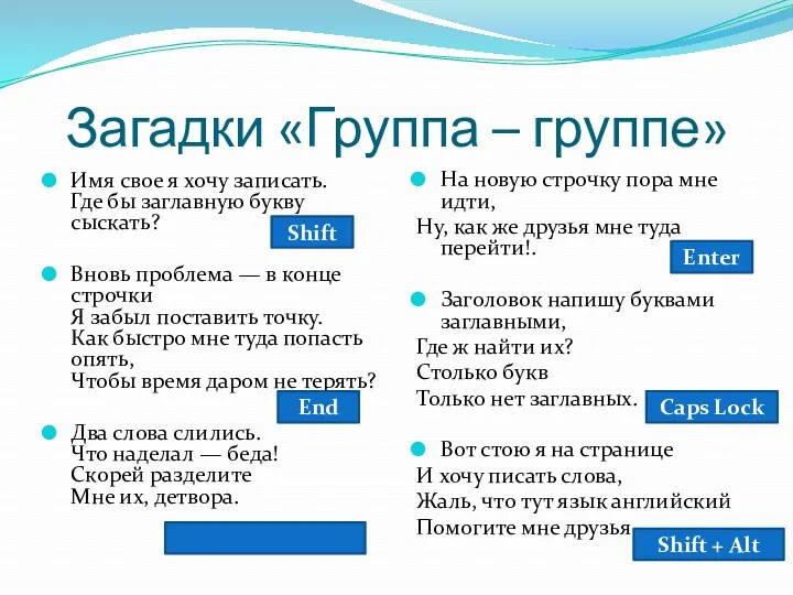 Загадки «Группа – группе» Имя свое я хочу записать. Где