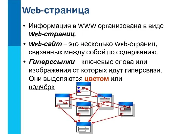 Информация в WWW организована в виде Web-страниц. Web-сайт – это