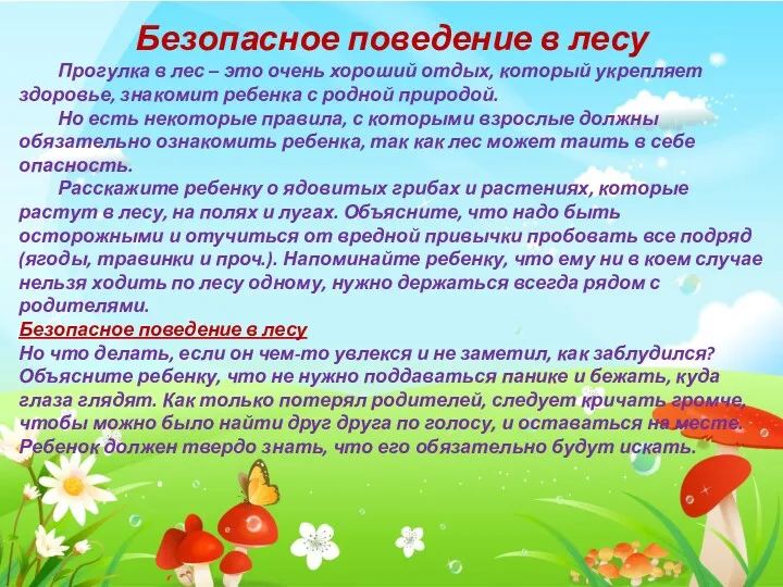 Безопасное поведение в лесу Прогулка в лес – это очень