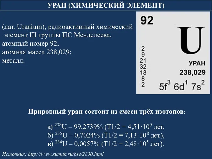 (лат. Uranium), радиоактивный химический элемент III группы ПС Менделеева, атомный