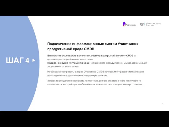 ШАГ 4 Подключение информационных систем Участника к продуктивной среде СМЭВ