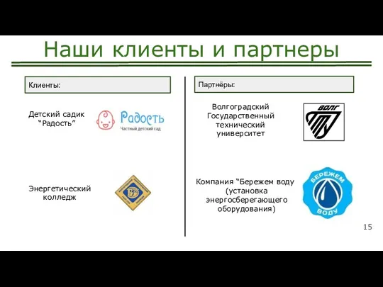 Компания “Бережем воду” (установка энергосберегающего оборудования) Наши клиенты и партнеры Волгоградский Государственный технический